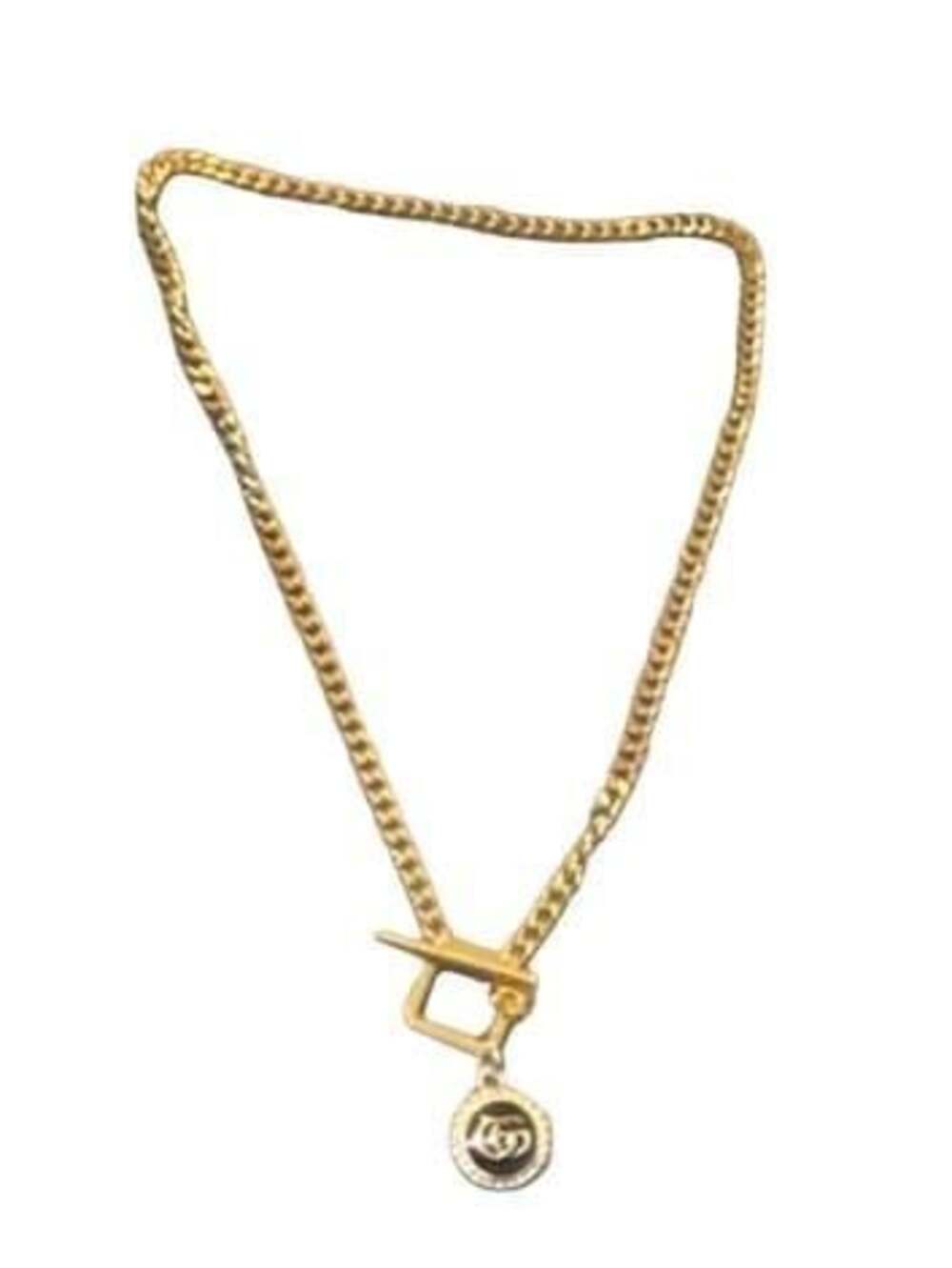 Gucci Double G Gold-Tone Cuban Link T-Bar Toggle Necklace with Black Enamel and